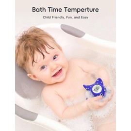b&h Baby Bath Thermometer - Instant Read Digital Thermometer for Infant Bathtub and Room, Measure Newborn Water Temperature, Safe Toddlers Tub Time Floating Toy - Manta Ray
