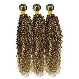 Leruikair Human Hair Bundles 12 14 16 Inch Jerry Curly Wave Human Hair Bundles Highlight Chocolate Blonde P4/613 Unprocessed Brazilian Soft Quick Weave Hair for Black Women