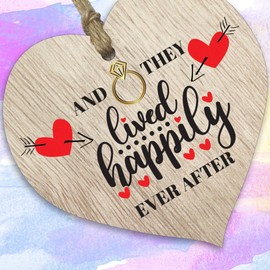 Stuff4 Happily Ever After - Newlyweds Gifts Hanging Wooden Heart Sign Plaque - Light Wood Hearts Signs Accessories, Wedding Gifts, Bride & Groom Gift, Wedding Present