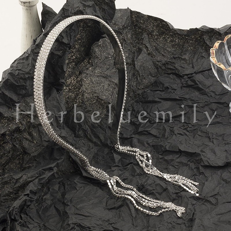 Herbeluemily HM-0047-R05-4L Rhinestone Headband, Pierced Tassel, Gorgeous Bijou, 4 Rows