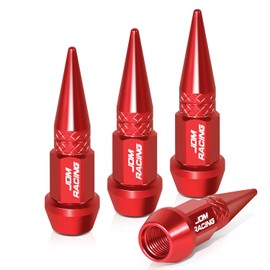 Auto Dynasty Tire Valve Stem Caps 4 Pieces 45mm Anodized Aluminum Universal Stem Covers for Cars, SUVs, Bike and Bicycle, Trucks, Motorcycles, Spiked Head Design Car Accessories Red