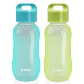JILIGUALA 2 Pack Plastic Coffee Cup Water Bottle Sports Water Bottle Cup for Milk Coffee Tea Juice Size 350ml Blue and Green