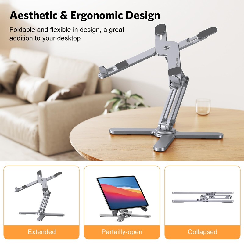 OMOTON 360° Rotating Laptop Stand Riser for Desk, Ergonomic Foldable