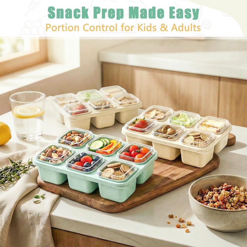 TAABHBU 3 Pack 6 Compartment Snack Containers with Lids, Snack