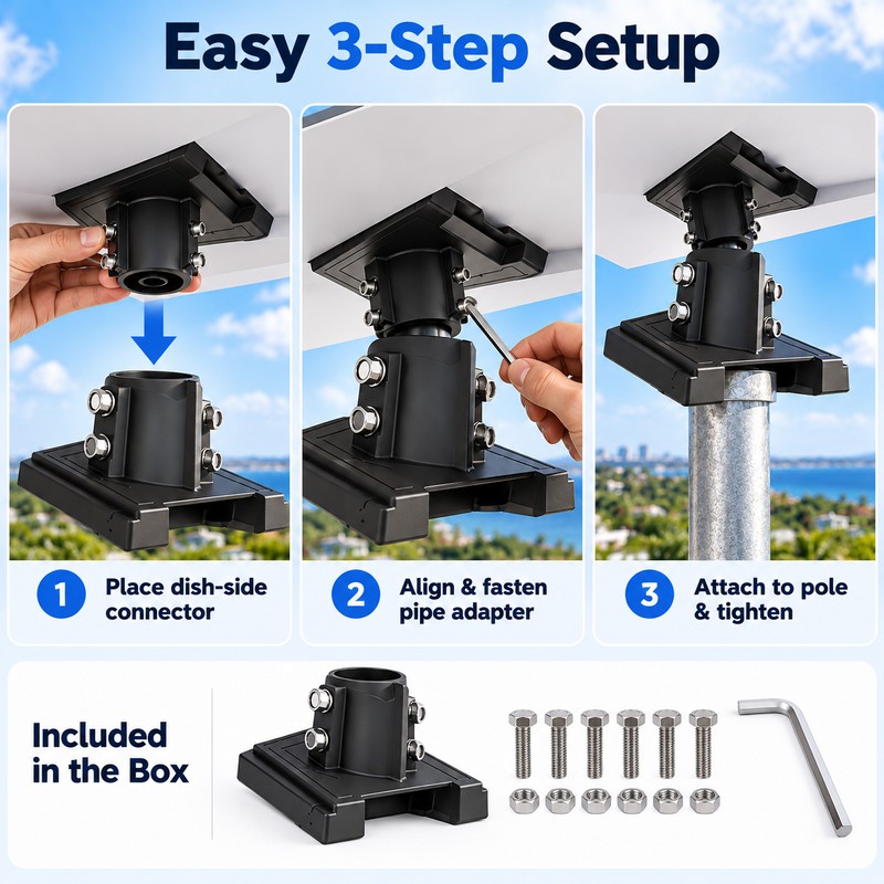 Starlink Gen 3 Mounting Adapter for Standard Dish – Black