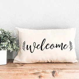 PANDICORN Welcome Throw Pillow Covers 12x20 Inch Modern Farmhouse Outdoor Front Porch Patio Decorations Lumbar Decorative Throw Pillows Cases Cushion Covers for Home Living Room Bedroom Couch Decor