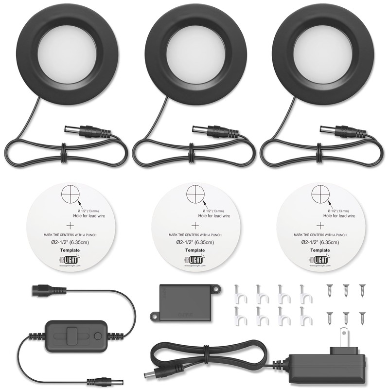 GETINLIGHT 2.75" Wide 3000K Dimmable LED Puck Lights Kit, Plug-in