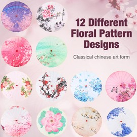 Shinylin 12 Pcs Handmade Chinese Oiled Paper Umbrella Bamboo Silk Chinese Japanese Umbrella Parasol Flower Art Dance Umbrella(Pink Blue,Stylish)