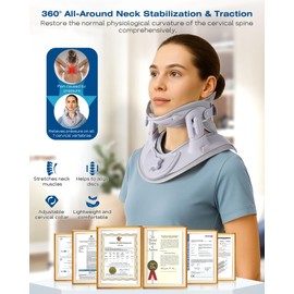 HygiVital Cervical Traction Device for Neck Relief, Adjustable Neck Stretcher with 360 Degree Support, Ergonomic Neck Traction for Home and Office Use, Lightweight and Portable