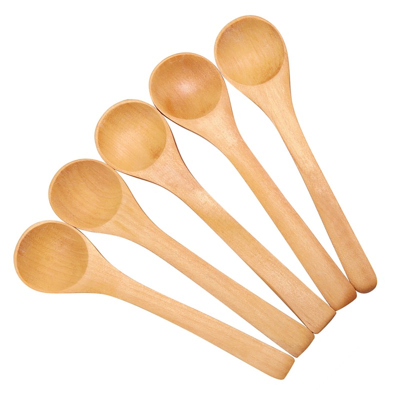 30pcs Mini Natural Wooden Children Spoon Kitchen Condiment Tool