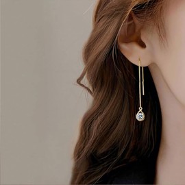 Harry and Henry Gold Threader Earrings: Rhinestone Chain, Minimalist, Lightweight Jewelry