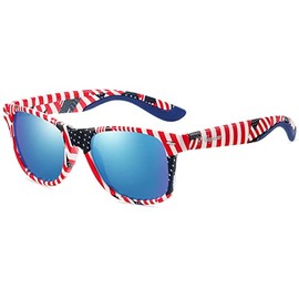 VAGHOZZ Polarized Classic Sunglasses for Men Women UV Protection Eyewear Shades Driving Fishing Running Outdoor (US Flag Frame+Blue Lens)