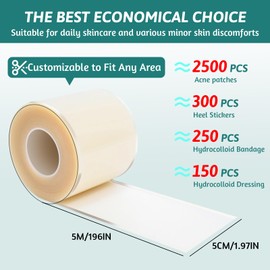 KutaKuta Hydrocolloid Roll 5M*5CM Cuttable Hydrocolloid Patches Bandages Flexible Hydrocolloid Dressing Roll Waterproof Hydrocolloid Tape Patche