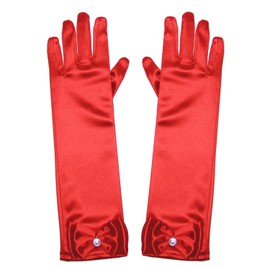 Little Girls Princess Gloves(Solid Color Long Elbow Length) For Birthday,Wedding,Holiday,Costume Party(Red)