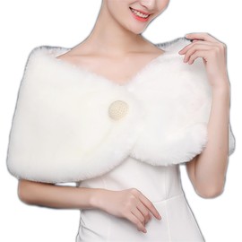 Stole Women's White Bridal Stole Faux Fur Evening Stole with Pearls Bridal Scarf Elegant Festive Evening Dress Bridal Bolero Fluffy Bridal Scarf Winter Autumn Bridal Jacket Warm Scarf Stole for