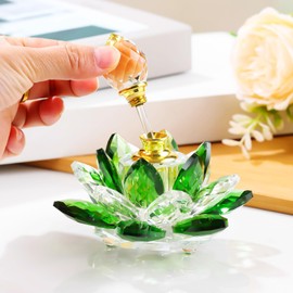YWHL Green Crystal Lotus Perfume Bottles, Small Vintage Glass Refillable Perfume Bottle, Lotus Flower Figurines Giftsfor Wife Girlfriend, Handmade Lotus Figurines Home Decor(3ml)