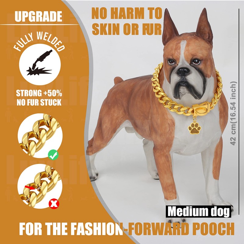 Luxlife Dog Chain Collar 15mm/19mm Thick Dog Collar with Quick