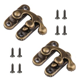 Misuyue 2pcs Antique Vintage Lock Clasp, Bronze Right Latch Hook Hasp, 32 x 28mm Mini Swing Arm Clasp Latch for DIY Suitcase Toolbox Wooden Case
