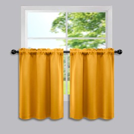 Mrs.Naturall Yellow Curtains 30 Inch Length for Small Windows Pocket Short Thermal Blackout Curtains for Kitchen Bathroom Bedroom 34x30 Inches Long