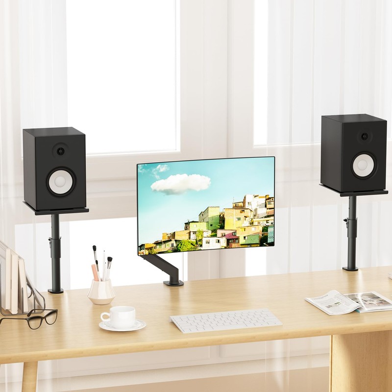 suptek Clamp-on Speaker Stand Desk Mount Set, Height Adjustment, Swivel,