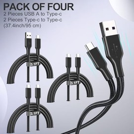 Paquete de 4 cables de carga trenzados de 60 W y 3.1 pies (paquete de 2 USB a USB C y 2 unidades USB C a USB C) tipo C de 60 W cable de carga rápida p