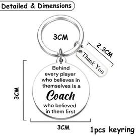 Soireeparty Thank You Gifts Coach Keyring - Silver Appreciation Keychain for Men Women Football Basketball Baseball Softball Coaches, Retirement Present for Fitness Soccer Volleyball Tennis Teather