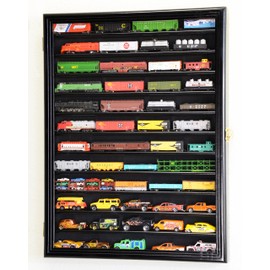 sfDisplay.com,LLC. 12 Shelves N Scale Train Model Trains Display Case Cabinet Wall Rack w/ 98% UV Lockable (Black Finish)