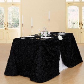 Rosette Tablecloth Black 90x156 Inches Rectangular 3D Floral Satin Rosette Fabric Table Cover Grandiose Wedding Party Baby Shower Decorations