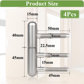 EFUTURETIME 4 x Door Hinge Drilling Tape Wooden Door, Door Hinges Room Door Hinge Removable Door Hinges Silent Silver for Wooden Doors Interior with Wooden Frames