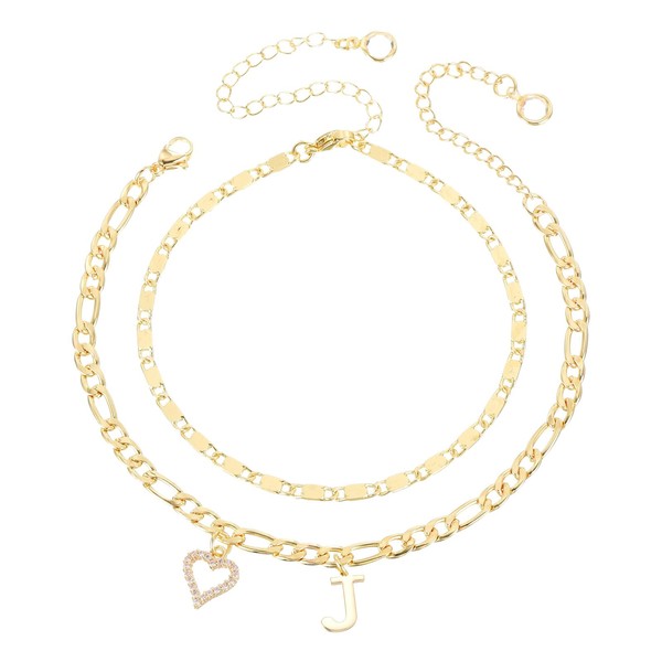 PATIKIL Initial Heart Ankle Bracelets for Women, 14K Gold Plated