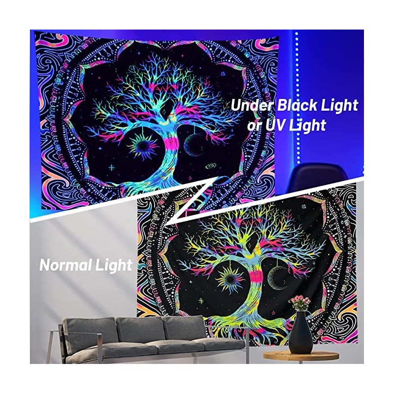 Blacklight Tree of Life Tapestry - UV Reactive Spiritual Life