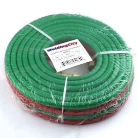 WeldingCity 3/16"-ID 12.5-ft Grade-R Acetylene/Oxygen (Red/Green) Twin Hose Rubber B-B Fittings for Welding Cutting Heating Gas Processes