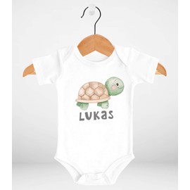 SpecialMe® Baby Bodysuit with Name Print Turtle Watercolour Short-Sleeved Organic Cotton, turtle white