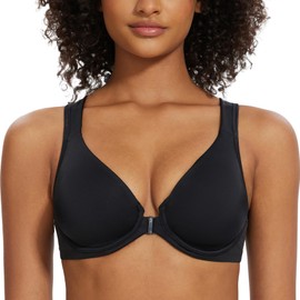 MELENECA Women's Front Closure Bras Plus Size Unlined Underwire Back Support Posture Bra Black 38C