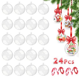 Aurasky Clear Christmas Baubles for Filling, 24 Pieces Fillable Christmas Baubles, Transparent Tree Decorations, Plastic Baubles Acrylic Baubles, 8 cm, DIY Christmas Tree Baubles, Christmas Decoration