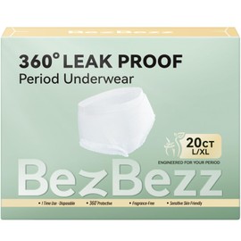 BezBezz Disposable Period Underwear for Women Plus Size L/XL, 360° Leak Proof Period Panties for Heavy Flow, Overnight Postpartum and Incontinence Pads, Odor Control, Breathable, Unscented, 20 Count