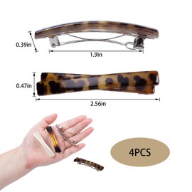 OYWOBET 4Pcs 6.5cm/2.56inch Retro French Barrette Hair Clips for Women (Black, Leopard Color, Amber, White), Small Tortoise Shell Hair Clip, Hair Barrettes For Fine Hair