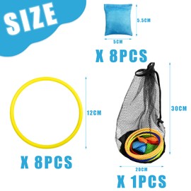 Set of 16 Toss Toys with 1 Black Mesh Bag, Set of Coloured Bean Bag Toss Rings Toss Games for Kids Birthday Party Indoor Outdoor Activities