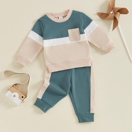 MAHUAOYIXI Toddler Baby Girls Boys Outfits Contrast Color Long Sleeve Sweatshirt Top with Elastic Waist Pants Sets 2Pcs Baby Clothes for Boys Girls Fall Winter Spring (Blue, 3-4 Years)