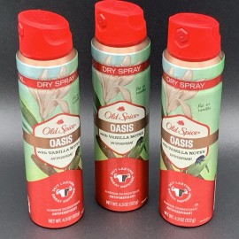 Old Spice Oasis Deodorant Antiperspirant Dry Spray 4.3 oz 3 Pack Vanilla Notes