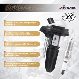 AISHAN Set of 6 Ignition Coil Pack and Iridium Spark Plugs Compatible with GMC Canyon Envoy Buick Rainier Chevy Colorado Trailblazer Isuzu Ascender| Replace# UF303
