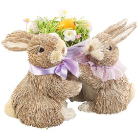 infactory Easter Decoration: Decorative Easter Bunny Couple with Easter Egg Basket Made of Natural Materials (Rabbit)