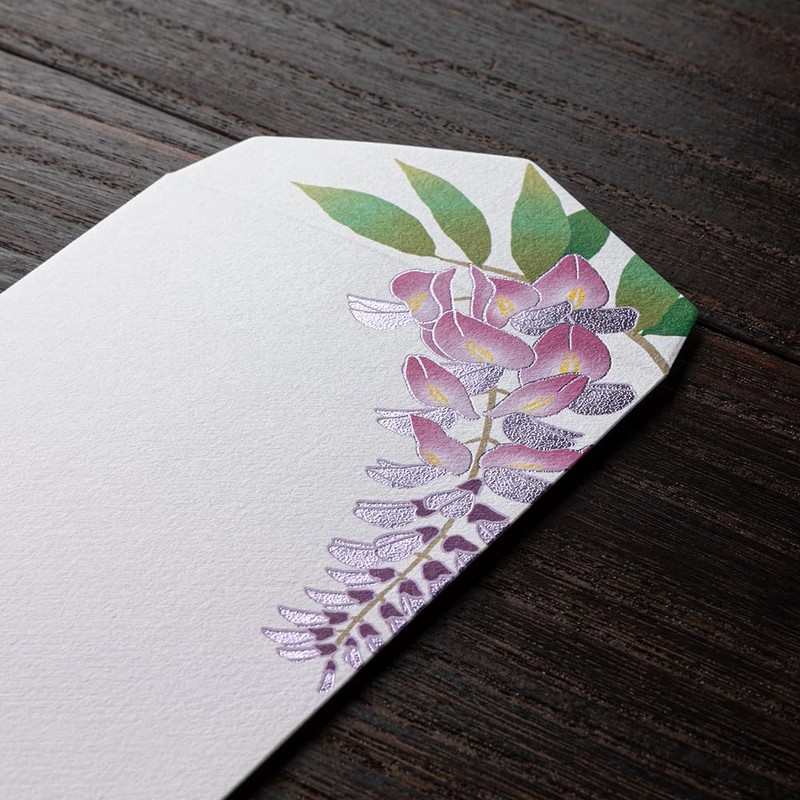 Midori 87168006 Early Summer Letter Envelope, Foil Wisteria Pattern