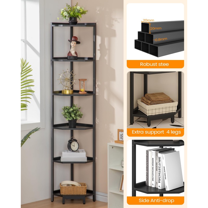 Hzuaneri Corner Shelf Stand, Corner Bookshelf, Storage Standing Shelf Unit