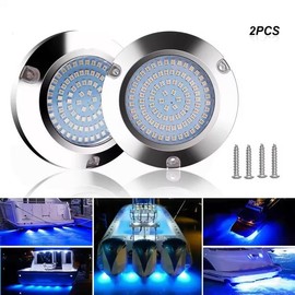 pair of 90 underwater led light (180 led) in stainless steel for marine, boat, vr, camper, pontoon, trailer and much more (blue round)