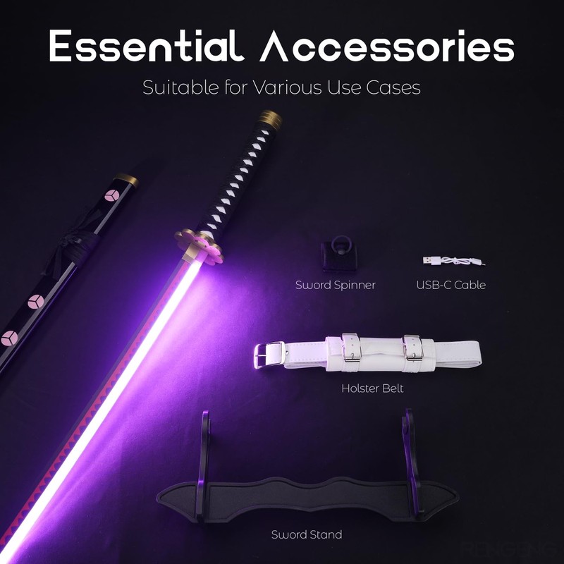 RENGENG Light Up Sword, 40 Inches Rechargeable Pre-Assembled Plastic Replica