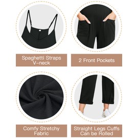 POSHGLAM Women's Maternity Jumpsuits Sleeveless V Neck Adjustable Spaghetti Strap Loose Straight Overalls Stretchy Rompers(Black, Small)