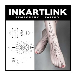 INKARTLINK Temporary Tattoos, 2 Sheets large Semi Permanent Tattoos Adult Art Designs Waterproof Temporary Tattoos Stickers Realistic, No Adhesive, Lasts 1-2 Weeks Black (Henna 4)