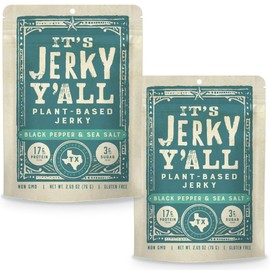 It's Jerky Y'all Vegan Jerky SEA SALT & PEPPER - Beyond Tender and Tasty Vegan Snacks - High Protein, Low Carb, Non-GMO, Gluten-Free, Vegetarian, Whole30 (2-Pack)