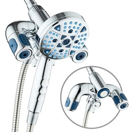AquaCare Polaris High Pressure Multi Zone 208 Setting Shower Head & Handheld 3-way Combo System - Magnetic Docking Handle, Stay-Clean Jets, 6 ft. Metal Hose, All Chrome Finish, Top American Brand